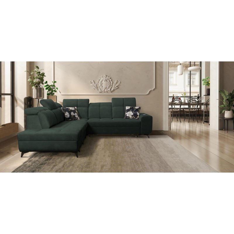 Ecksofa Ascot IX mit Schlaffunktion, USB-Anschluss und verstellbaren Kopfstützen - Samt, Wave 12