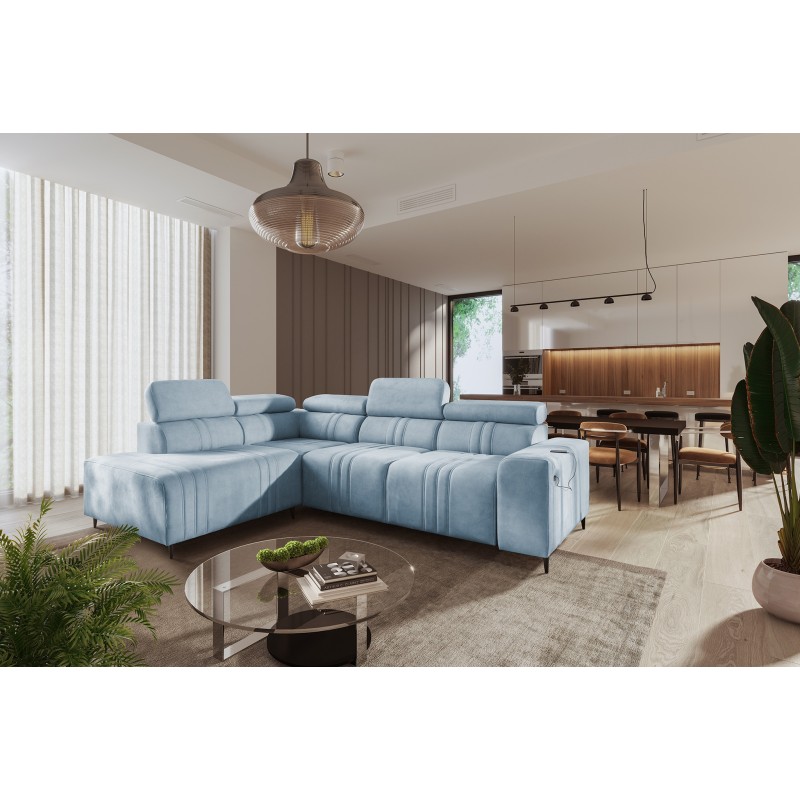 Verona VII Corner Sofa with Sleeping Function in Velour Fabric, Vena 6 – Elegance and Functionality