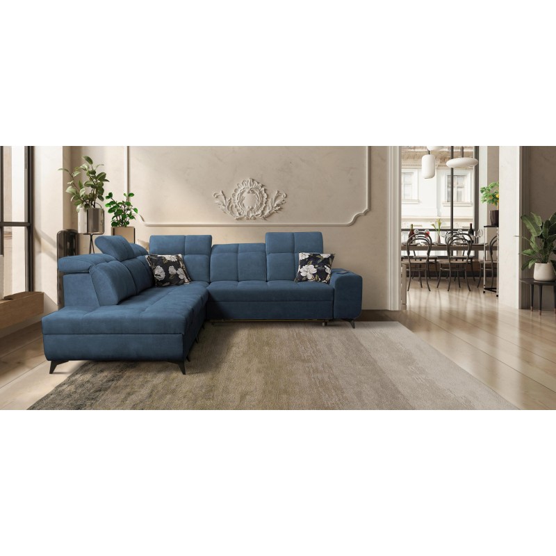 Ascot IX corner sofa with sleeping function, USB port, and adjustable headrests - Velvet, Wave 14
