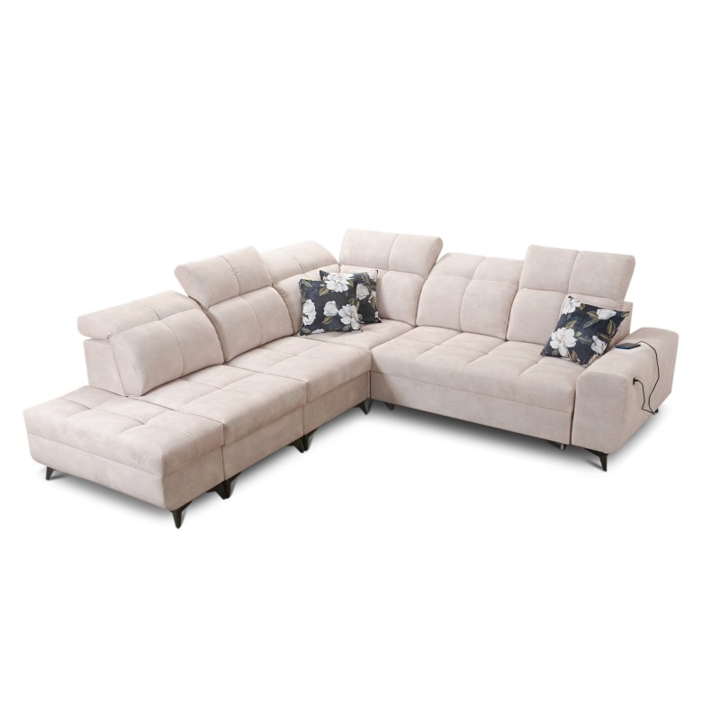 Ascot IX corner sofa with a sleeping function, USB port, and adjustable headrests - Velvet, Wave 15