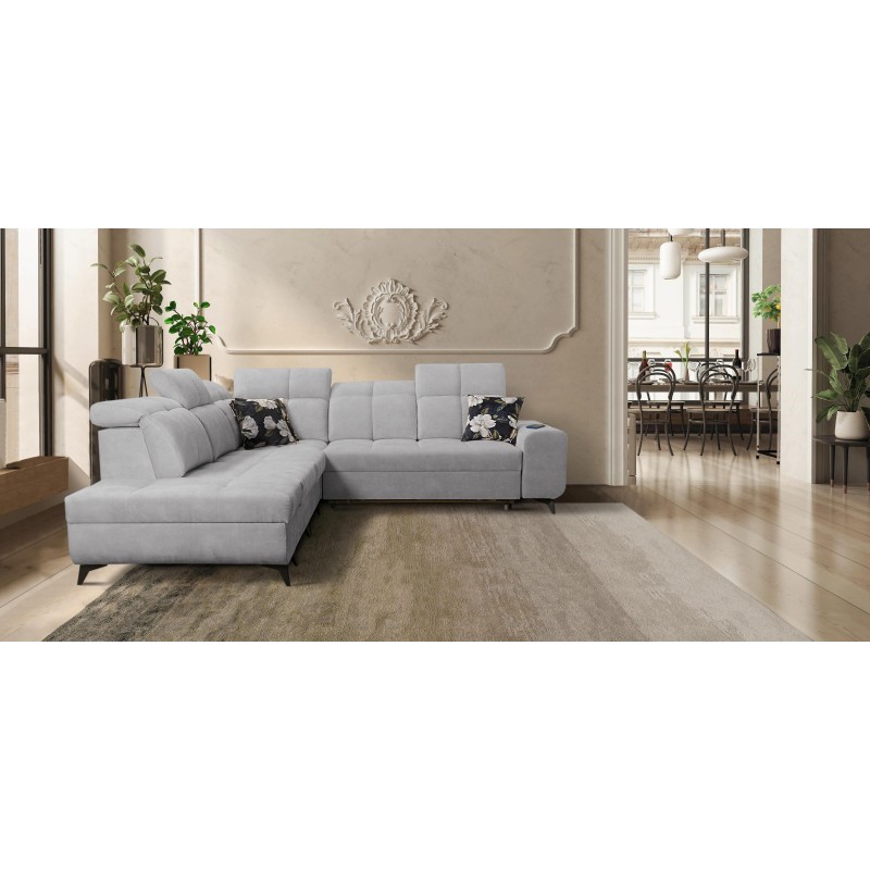 Ascot IX corner sofa with a sleeping function, USB port, and adjustable headrests - Velvet, Wave 15