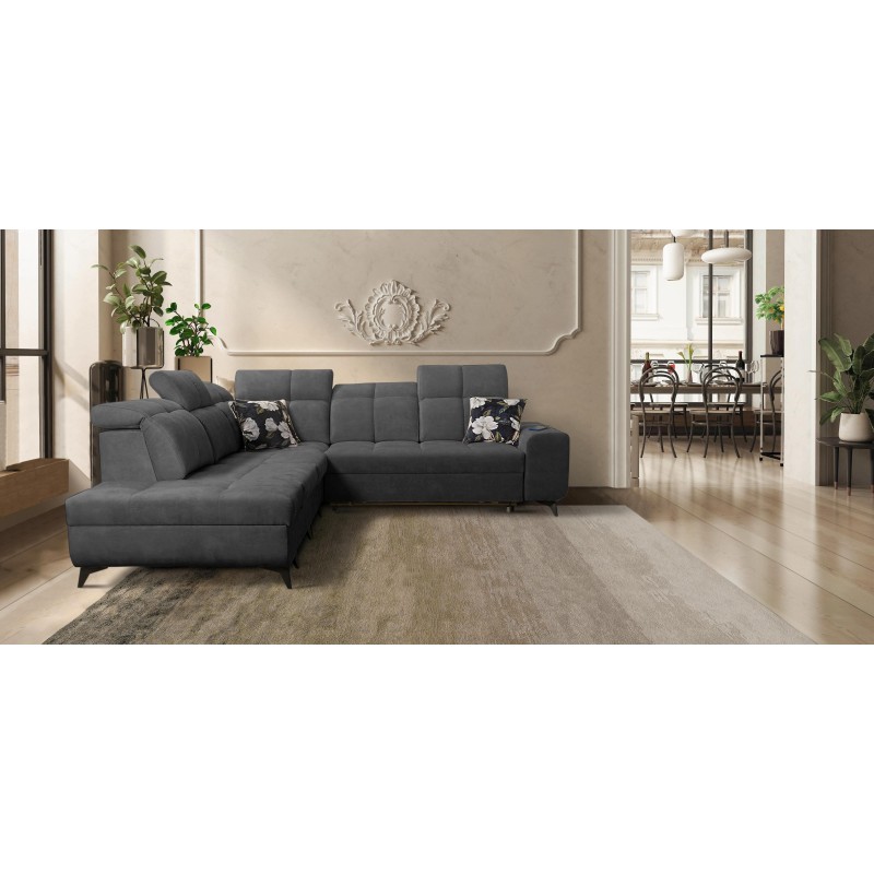 Ascot IX Corner Sofa with Sleeping Function, USB Port, and Adjustable Headrests - Velvet, Wave 16