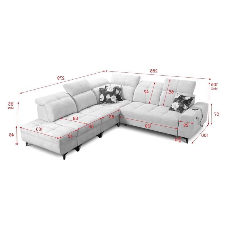 Ascot IX Corner Sofa with Sleeping Function, USB Port, and Adjustable Headrests - Velvet, Wave 16