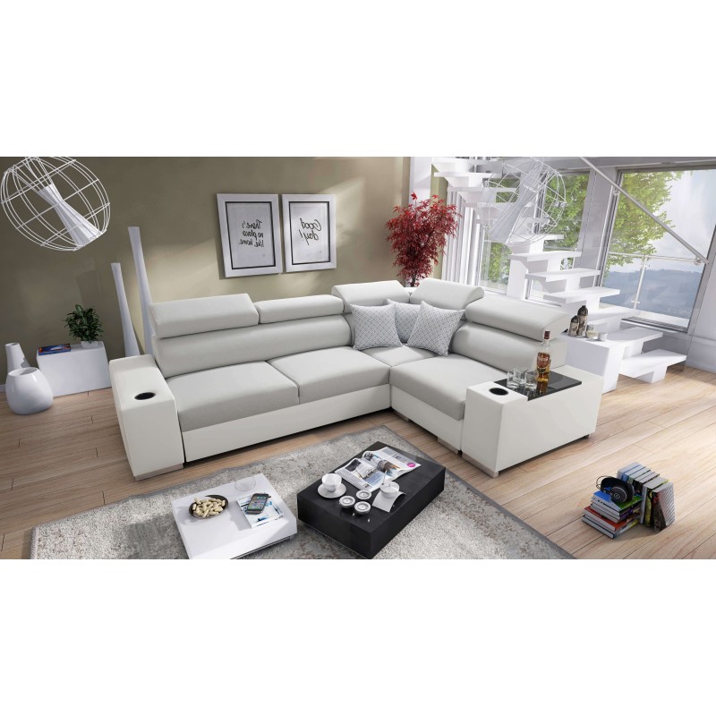 Napoli II Ecksofa mit Schlaffunktion und Bar - Geflecht, Lexo 6601 + Kunstleder + Kunstleder