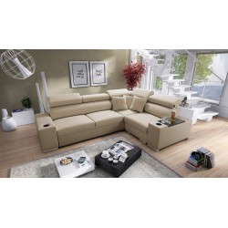 Esquina Napoli II con función de dormir y bar - Terciopelo, Amor Velvet 4302 + Eco-cuero