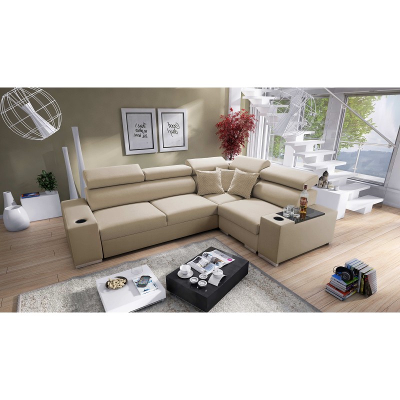 Narożnik Napoli II z funkcją spania i barkiem - Welur, Amor Velvet 4302 + Ecoskóra