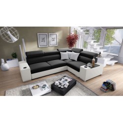 Napoli II corner sofa with sleeping function and bar - Weave, Sawana 14 + Eco-leather + Eco-leather