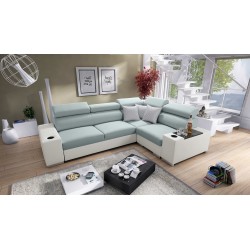 Napoli II corner sofa with sleeping function and bar - Weave, Sawana 72 + Eco-leather + Eco-leather