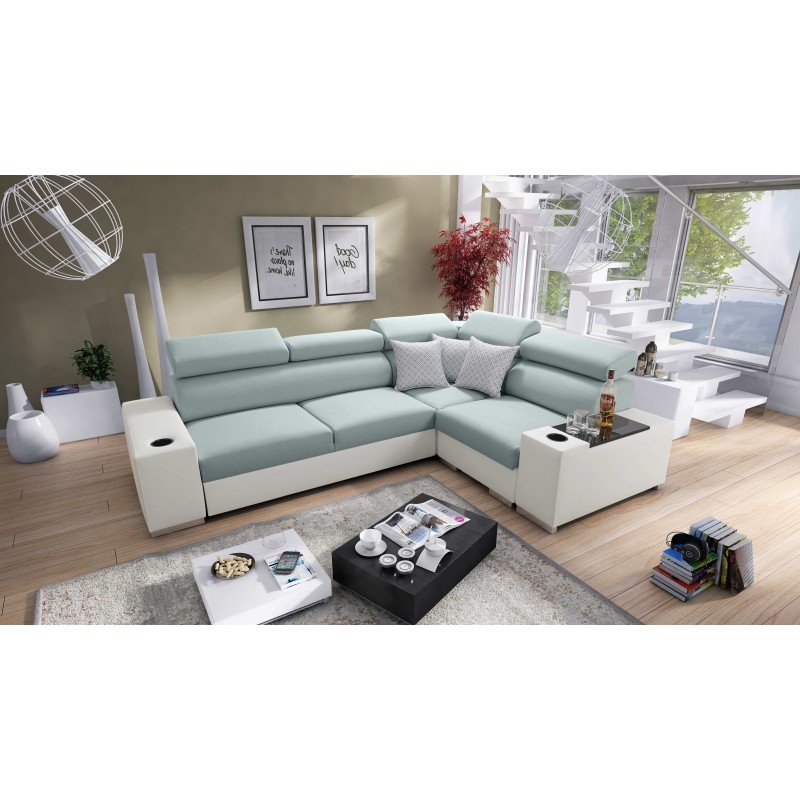 Ecksofa Napoli II mit Schlaffunktion und Bar - Geflecht, Sawana 72 + Kunstleder + Kunstleder