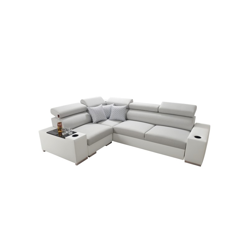 Napoli II corner sofa with sleeping function and bar - Velvet, Amor Velvet 4302 + Eco-leather + Eco-leather