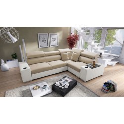 Ecksofa Napoli II mit Schlaffunktion und Bar - Samt, Amor Velvet 4302 + Kunstleder + Kunstleder