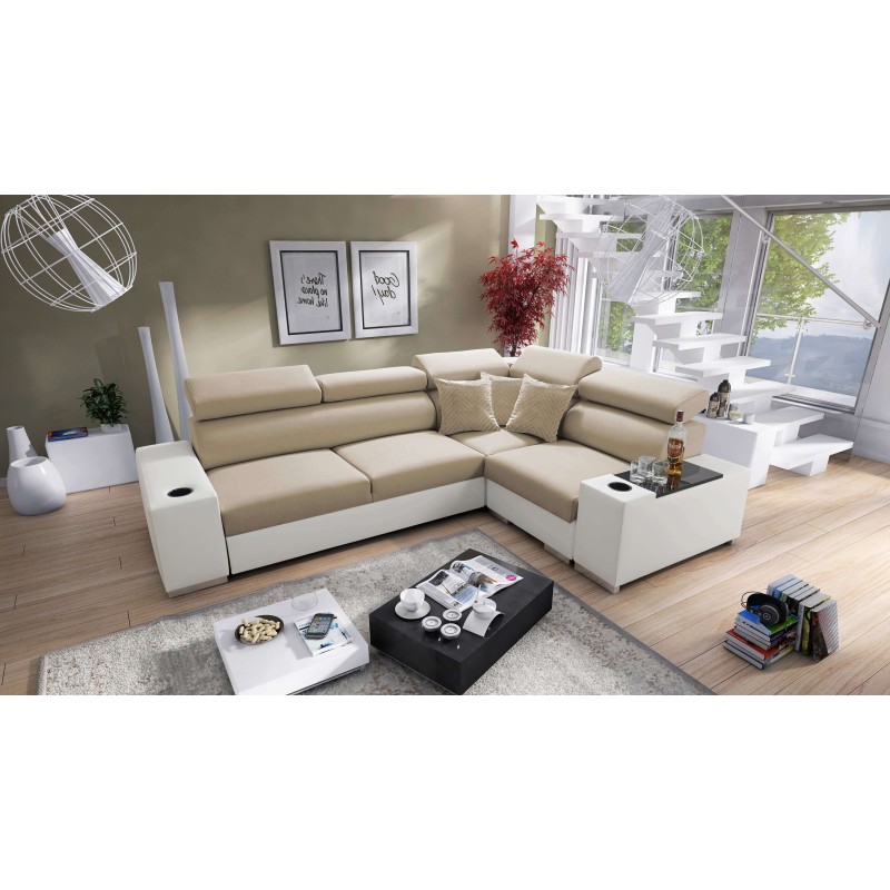Napoli II corner sofa with sleeping function and bar - Velvet, Amor Velvet 4302 + Eco-leather + Eco-leather