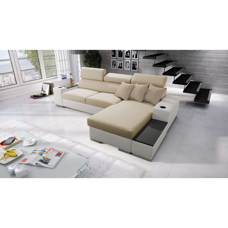 Ecksofa Napoli I mini mit Schlaffunktion und Bar - Samt, Amor Velvet 4304 + Kunstleder