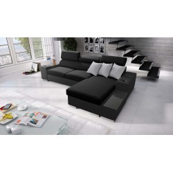 Napoli I Mini Corner Sofa with Sleeping Function and Bar - Woven Fabric, Sawana 14 + Eco-leather + Eco-leather