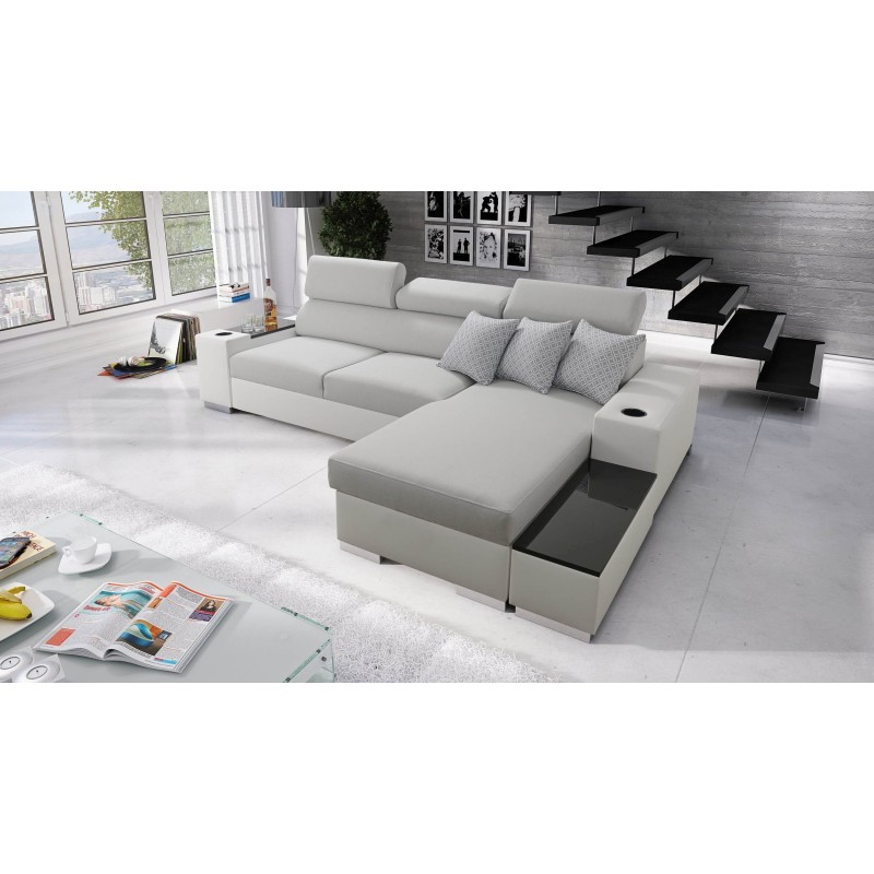 Esquina Napoli I mini con función de cama y bar - Terciopelo, Amor Velvet 4301 + Eco-cuero + Eco-cuero