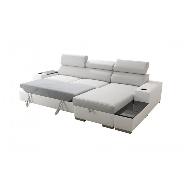Esquina Napoli I mini con función de cama y bar - Terciopelo, Amor Velvet 4301 + Eco-cuero + Eco-cuero