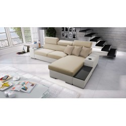 Ecksofa Napoli I mini mit Schlaffunktion und Bar - Samt, Amor Velvet 4304 + Kunstleder + Kunstleder