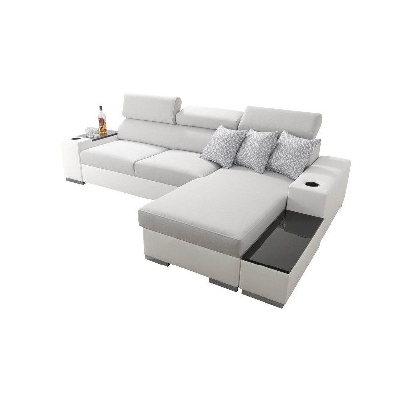 Napoli I Mini Corner Sofa with Sleeping Function and Bar - Velour, Amor Velvet 4311 + Eco Leather + Eco Leather
