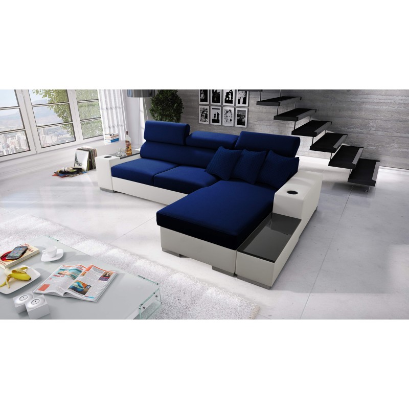 Napoli I Mini Corner Sofa with Sleeping Function and Bar - Velvet, Amor Velvet 4314 + Eco-leather + Eco-leather