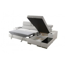 Napoli I Mini Corner Sofa with Sleeping Function and Bar - Woven Fabric, Sawana 96 + Eco-leather + Eco-leather