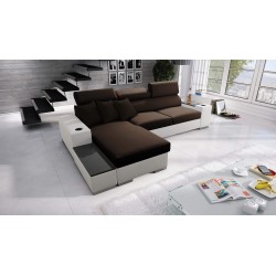 Napoli I mini corner sofa with sleeping function and bar - Velvet, Amor Velvet 4301 + Eco-leather + Eco-leather