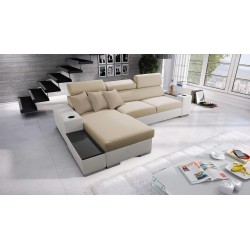 Кутовий диван Napoli I mini з функцією сну та баром - Велюр, Amor Velvet 4304 + Екошкіра + Екошкіра