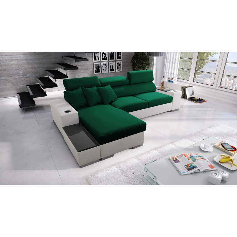 Кутовий диван Napoli I mini з функцією сну та баром - Велюр, Amor Velvet 4311 + Екошкіра + Екошкіра