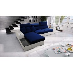 Napoli I Mini Corner Sofa with Sleeping Function and Bar - Velvet, Amor Velvet 4314 + Eco-leather + Eco-leather