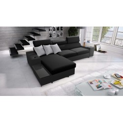 Napoli I Mini Ecksofa mit Schlaffunktion und Bar - Geflecht, Sawana 14 + Kunstleder + Kunstleder