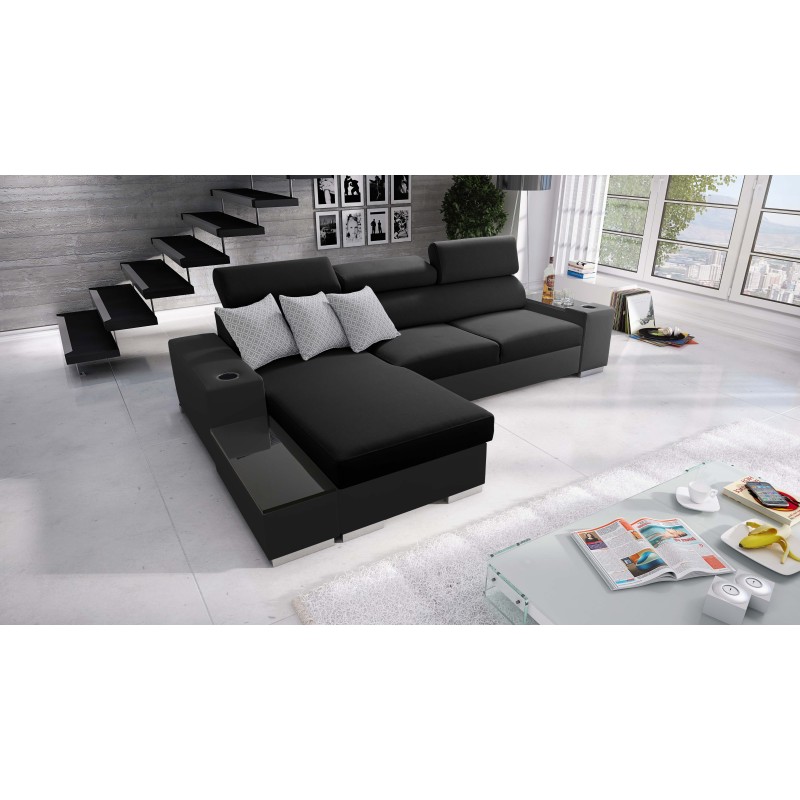 Napoli I Mini Ecksofa mit Schlaffunktion und Bar - Geflecht, Sawana 14 + Kunstleder + Kunstleder