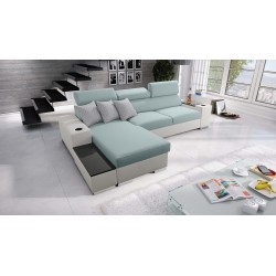 Napoli I Mini Corner Sofa with Sleeping Function and Bar - Woven Fabric, Sawana 72 + Eco-leather + Eco-leather