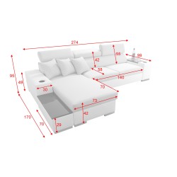 Esquinero Napoli I mini con función de cama y bar - Tejido, Sawana 72 + Eco-cuero + Eco-cuero