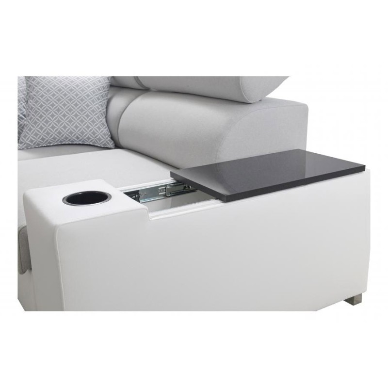 Napoli I Mini Corner Sofa with Sleeping Function and Bar - Woven Fabric, Sawana 84 + Eco-leather + Eco-leather