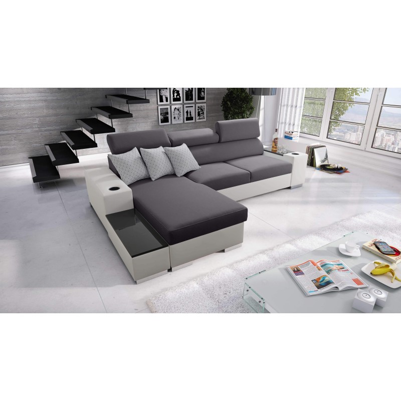 Esquina Napoli I mini con función de cama y barra - Tejido, Sawana 96 + Ecopiel + Ecopiel