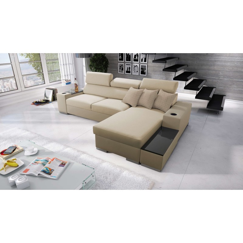 Napoli I maxi corner sofa with a sleeping function and an opening bar