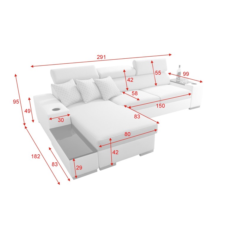 Napoli I maxi corner sofa with a sleeping function and an opening bar