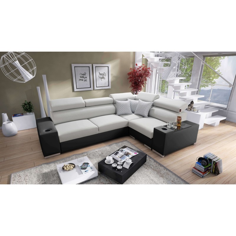 Napoli II Ecksofa mit Schlaffunktion und Bar - Geflecht, Sawana 84 + Kunstleder + Kunstleder