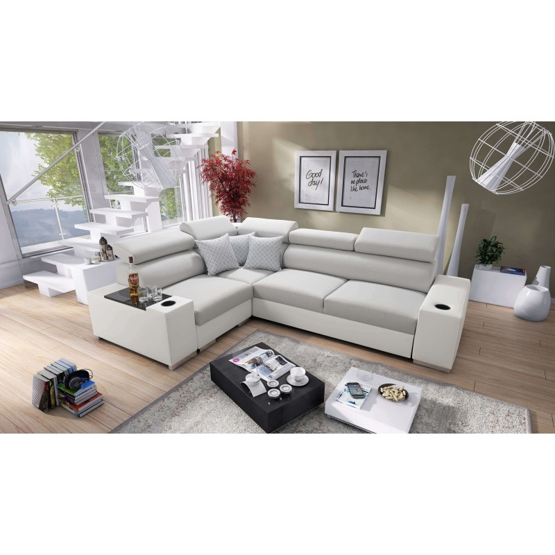 Napoli II Ecksofa mit Schlaffunktion und Bar - Geflecht, Lexo 6601 + Kunstleder + Kunstleder