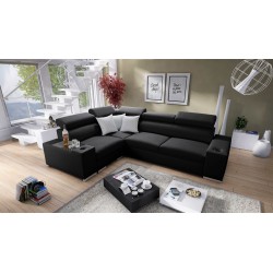 Napoli II corner sofa with sleeping function and bar - Woven fabric, Sawana 14 + Eco-leather