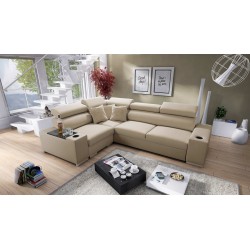 Ecksofa Napoli II mit Schlaffunktion und Bar - Samt, Amor Velvet 4302 + Kunstleder