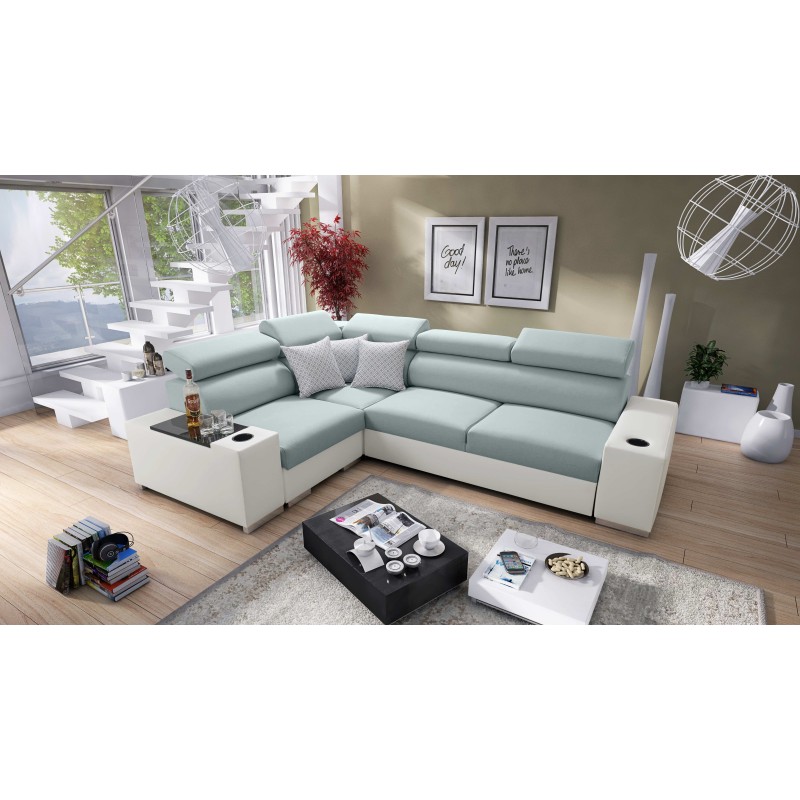 Napoli II corner sofa with sleeping function and bar - Weave, Sawana 72 + Eco-leather + Eco-leather