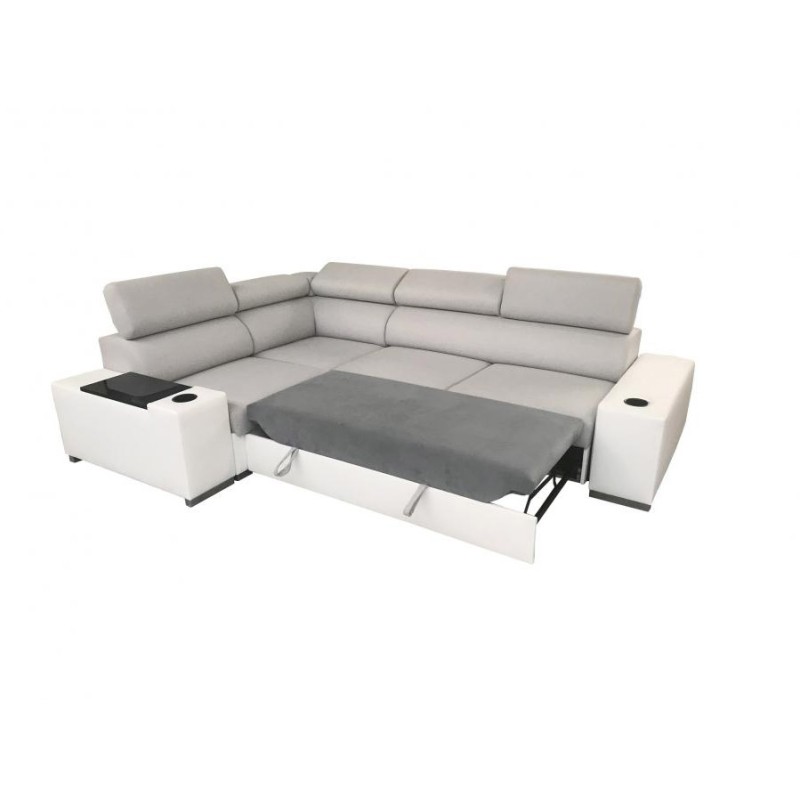 Napoli II corner sofa with sleeping function and bar - Velvet, Amor Velvet 4302 + Eco-leather + Eco-leather