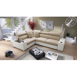 Narożnik Napoli II z funkcją spania i barkiem - Welur, Amor Velvet 4302 + Ecoskóra + Ecoskóra