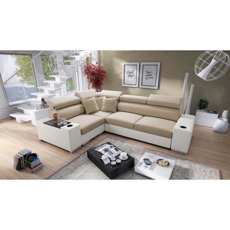 Napoli II corner sofa with sleeping function and bar - Velvet, Amor Velvet 4302 + Eco-leather + Eco-leather