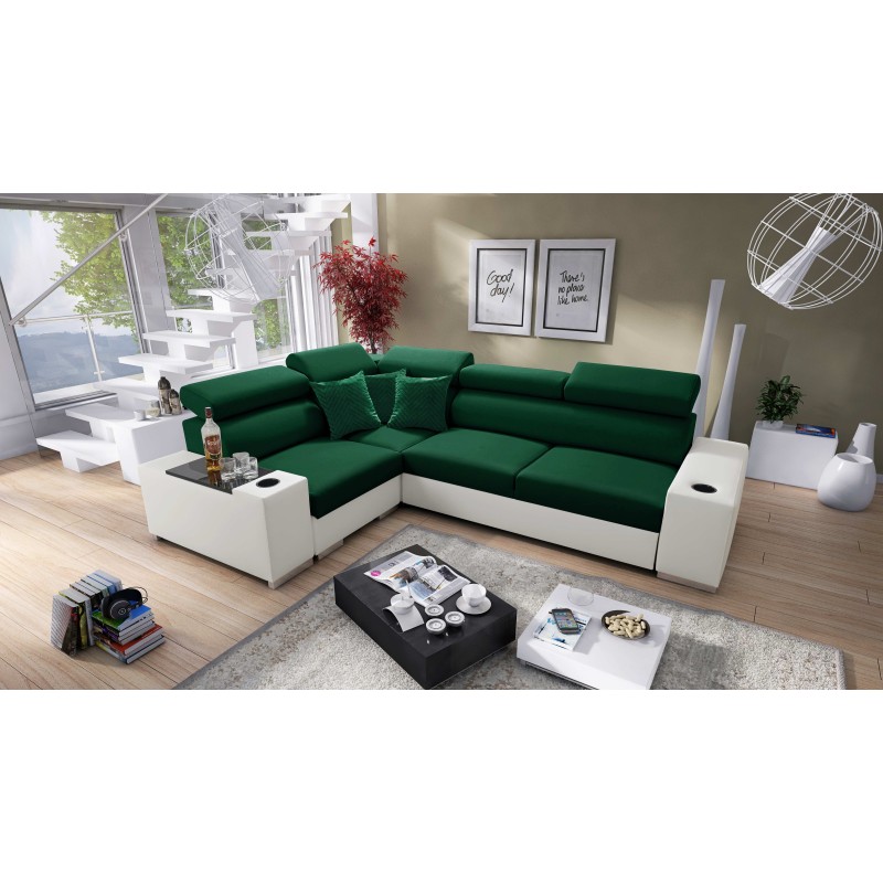 Napoli II corner sofa with sleeping function and bar - Velvet, Amor Velvet 4311 + Eco-leather + Eco-leather
