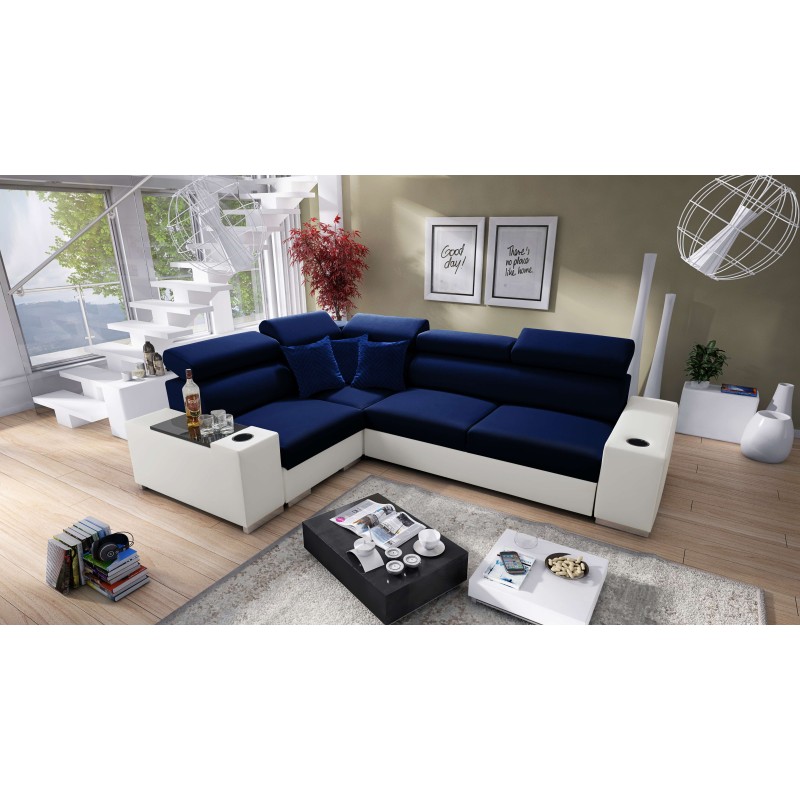 Napoli II corner sofa with sleeping function and bar - Velvet, Amor Velvet 4314 + Eco-leather + Eco-leather