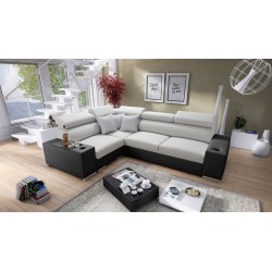 Napoli II Ecksofa mit Schlaffunktion und Bar - Geflecht, Sawana 84 + Kunstleder + Kunstleder