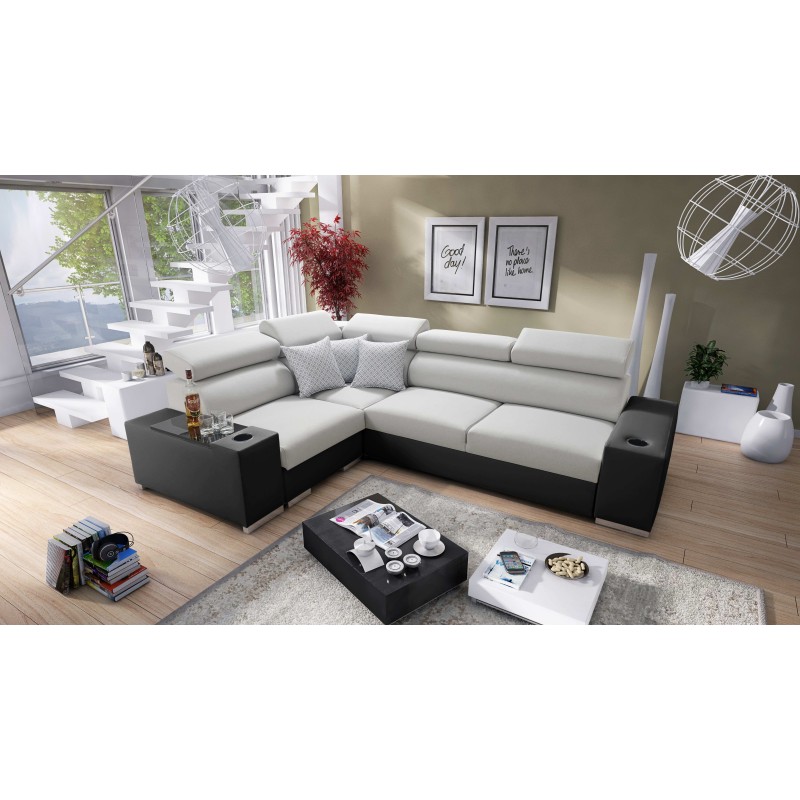 Napoli II Ecksofa mit Schlaffunktion und Bar - Geflecht, Sawana 84 + Kunstleder + Kunstleder