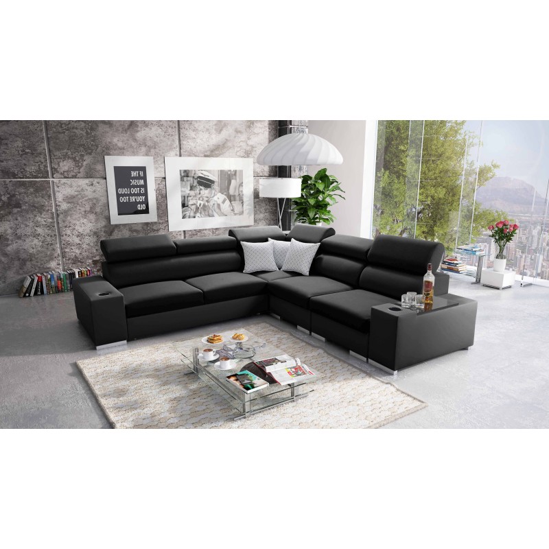 Ecksofa Napoli III mit Schlaffunktion | Luxuriöses Ecksofa mit öffnender Bar
