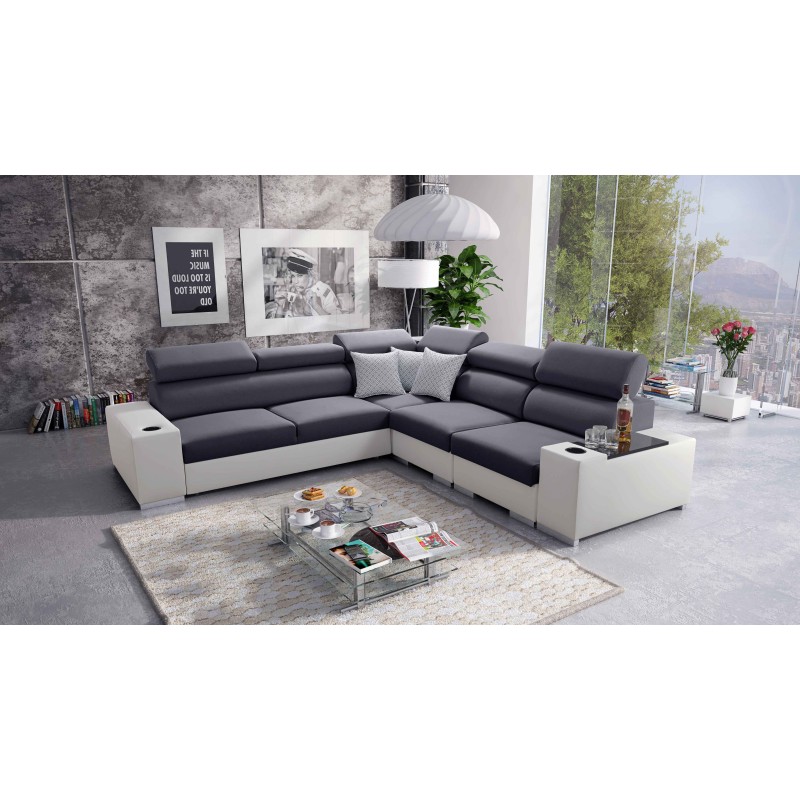 Ecksofa Napoli III mit Schlaffunktion | Luxuriöses Ecksofa mit öffnender Bar
